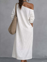 Load image into Gallery viewer, Loose-fitting One Shoulder Split Hem Cotton Linen Midi Dress
