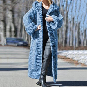 Wearshes Chunky Knit Long Hooded Cardigan