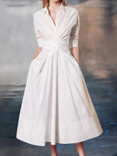Load image into Gallery viewer, Solid Color Commuter Lapel Midi Dress