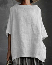 Load image into Gallery viewer, Women Boat Neck Half Sleeve Solid Loose Plus Size Casual Linen Tops