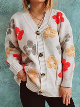 Load image into Gallery viewer, Women&#39;s Single Breasted Large Pocket Floral Jacquard Sweater Cardigan