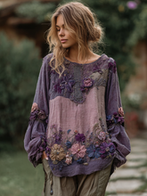 Load image into Gallery viewer, Women's Vintage Floral Stitching Long Sleeve Shirt