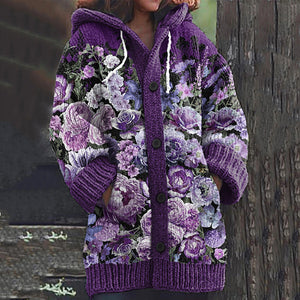 Floral Print Cozy Hooded Cardigan