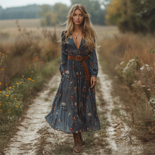 Load image into Gallery viewer, Women's Retro V-neck Floral Long-sleeve Bohemian Pastoral Style Maxi Long Dress