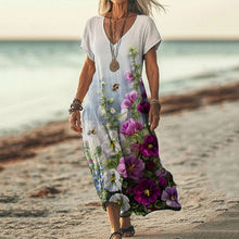 Load image into Gallery viewer, Women's Floral Embroidered Linen Blend Vintage Dress