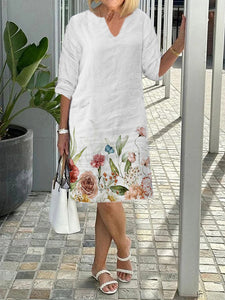 V-neck Floral Printed Half Sleeve Midi Dress