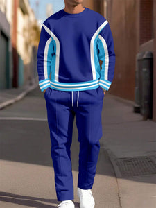 Men's Simple Color Blocking Round Neck Casual Sports Set 045