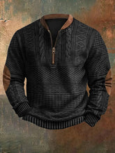 Load image into Gallery viewer, Men&#39;s Vintage Knit Print Zip-Up Sweatshirt