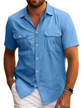 Load image into Gallery viewer, Men's Summer Breathable Double Pocket Solid Color Casual Short Sleeve Shirt