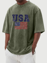 Load image into Gallery viewer, Men's vintage washed USA flag printed short sleeve T-shirt