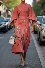 Load image into Gallery viewer, Women's Retro Elegant Japanese Simple Plum Blossom Print Midi Dress