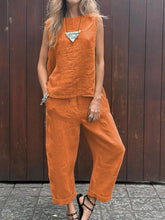 Load image into Gallery viewer, Women's Tank And Casual Pants Linen Cotton Suit