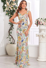 Load image into Gallery viewer, Evening Gown Gold Sequin V Neck Sleeveless Sheath Maxi Dress