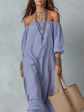 Load image into Gallery viewer, Blue And White Striped Off-the-shoulder Loose-fitting Resort Dress