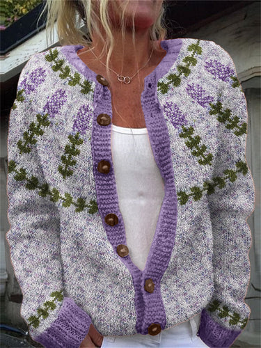 Lavender Icelandic Pattern Cozy Knit Cardigan