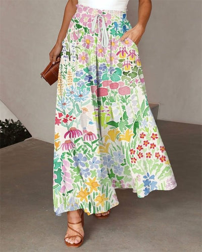 Casual Loose Elastic Waist Floral Pants