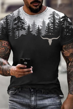 Load image into Gallery viewer, Wearshes Men'S Forest Bull Head Patchwork Print Short Sleeve T-Shirt