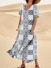 Load image into Gallery viewer, Ethnic Style Seamless Repeat Pattern Printed Women's Linen Pocket Dress