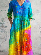 Load image into Gallery viewer, Women&#39;s V-Neck Rainbow Gradient Pattern Dress With Pockets