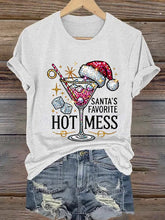 Load image into Gallery viewer, Women&#39;s Christmas Santa&#39;s Favorite Hot Mess Printed Crew Neck T-Shirt