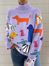 Load image into Gallery viewer, Dog Art Print Knit Turtleneck Pullover Sweater