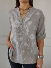 Load image into Gallery viewer, Women's Art Print Casual Cotton And Linen Henry Collar Shirt