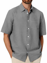 Load image into Gallery viewer, Hawaiian Men's Pleated Fabric Pocket Short Sleeve Shirt