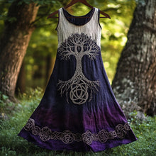 Load image into Gallery viewer, Vintage Tree Of Life Embroidered Gradient Linen Maxi Dress