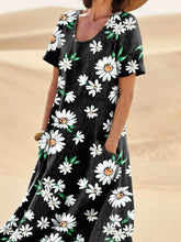 Load image into Gallery viewer, Spring Daisy Seamless Repeat Pattern Printed Women's Linen Pocket Dress