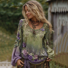 Load image into Gallery viewer, Vintage Purple Lavender And Floral Embroidered Linen Long Sleeve Shirt