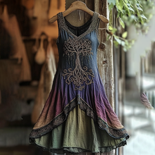 Load image into Gallery viewer, Women's Vintage  Viking Tree Of Life Gradient Linen Dress