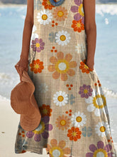 Load image into Gallery viewer, Women's Elegant Flowers Art Print Casual Pocket Pinafore Linen Dress