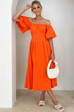 Load image into Gallery viewer, Everyday Orange Off The Shoulder Puff Sleeve Midi Dress