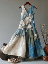 Load image into Gallery viewer, Women's Vintage Japanese Floral Art Gradient Casual Linen Sleeveless Dress