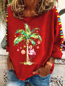 Women's Christmas Flamingo Print Crew Neck Sweatshirt