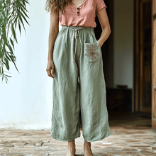 Load image into Gallery viewer, Women's Linen Bohemian Floral Pocket Cropped Harem Trouser Pants