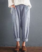 Load image into Gallery viewer, Casual Striped Pockets Cotton Linen Pants