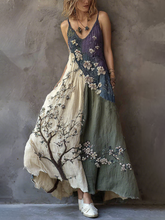 Load image into Gallery viewer, Classy Gradient Japanese Sakura Cherry Blossoms Embroidered Pattern Linen Suspender Long Dress
