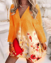 Load image into Gallery viewer, V-neck Loose Printed Linen Long-sleeved Dress
