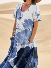 Load image into Gallery viewer, Sun Print Effect Mixed Floral Art Printed Women's Linen Pocket Dress
