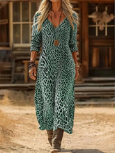 Load image into Gallery viewer, Women'S Casual V-Neck Color-Block Printed Long-Sleeved Dress