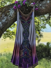 Load image into Gallery viewer, Vintage Viking Celtic Knot Gradient  Linen Midi Dress