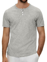 Load image into Gallery viewer, Men's Summer Solid Button Textured Short Sleeve Henley Shirt