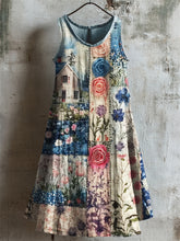 Load image into Gallery viewer, Cottage Floral Patchwork Fiber Art Linen Tank Dress 8ebe
