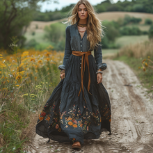 Load image into Gallery viewer, Women's Vintage V-neck Floral Bohemian Pastoral Style Long-sleeved Maxi Long Dress