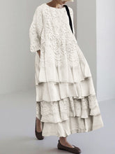 Load image into Gallery viewer, Vintage Floral Lace Ruffle Flowy Linen Blend Maxi Dress