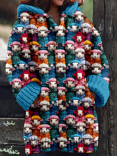 Cute Colorful Sheep Embroidery Art Pattern Comfy Cardigan