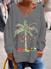 Load image into Gallery viewer, Women's Christmas Palm Tree Printed V-Neck Top