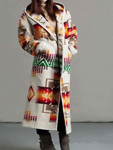 Women's Western Retro Print Long Sleeve Coat