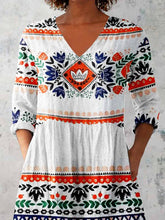 Load image into Gallery viewer, Women's Elegant Geometric Pattern Round Neck Cotton and Linen Top